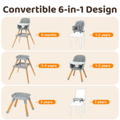 Ezebaby 6 in 1 high chair adjustable height suits growing toddlers during meals.