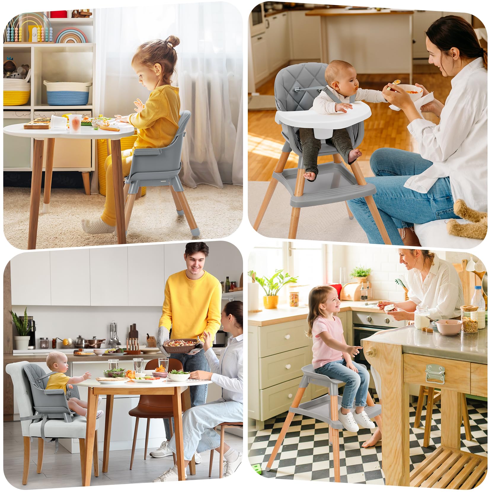 Ezebaby 6 in 1 high chair doubles as counter-height stool for versatile seating.