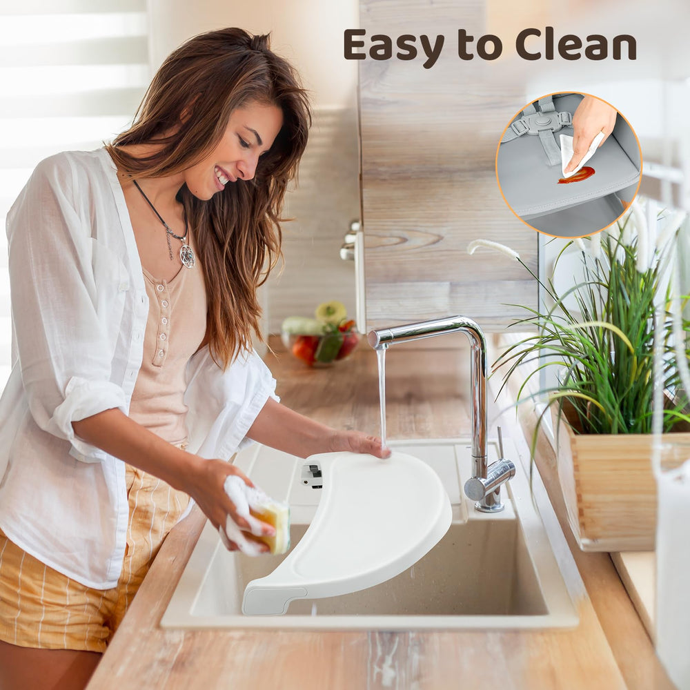 Ezebaby dishwasher-safe tray simplifies cleanup after meals.
