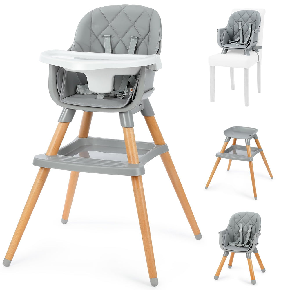 Ezebaby 6 in 1 high chair full-seat demonstrates stable base for peaceful mealtimes.