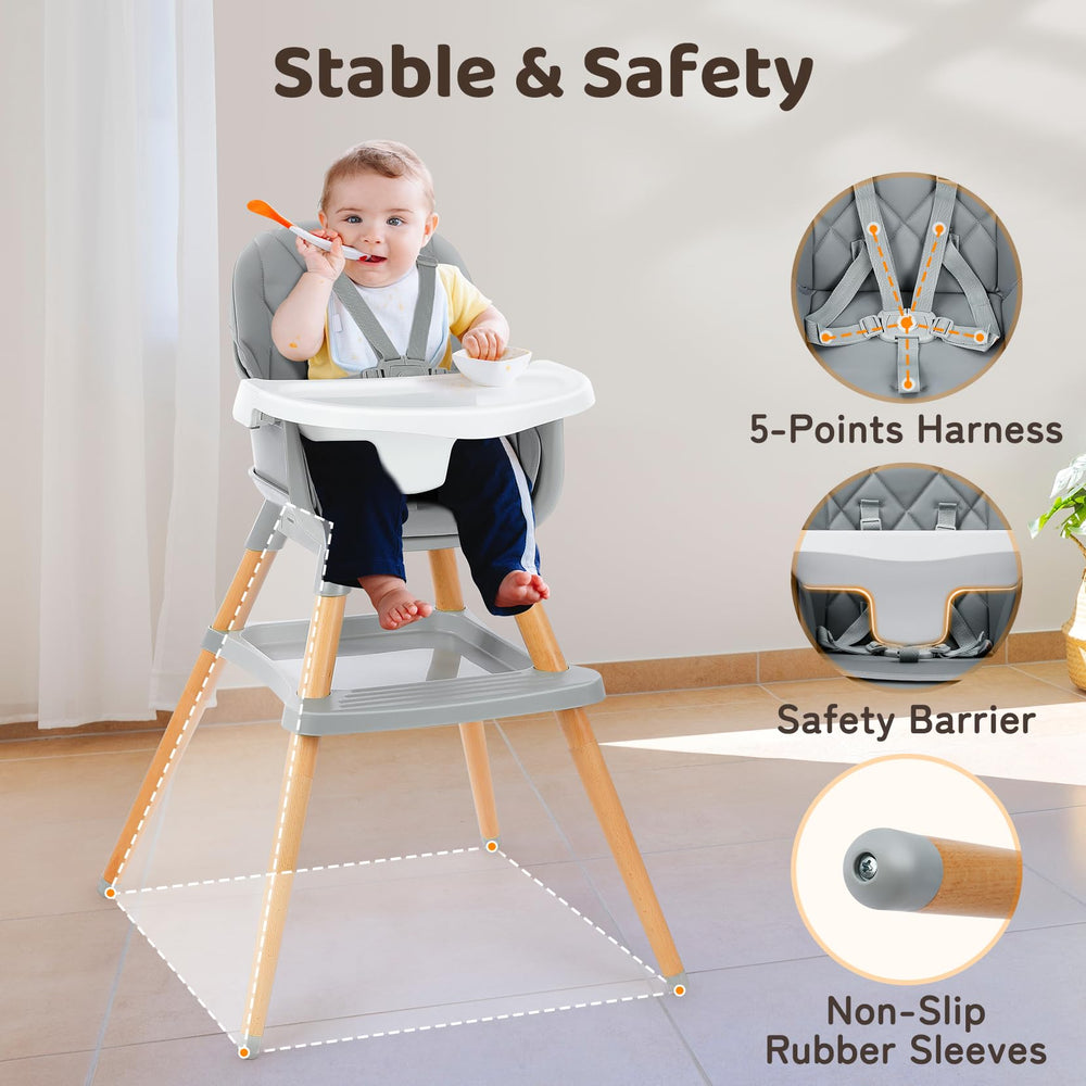 Ezebaby high chair storage shelf keeps bibs and toys within reach.