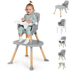 Ezebaby baby high chair assembled with adjustable tray in a modern kitchen.