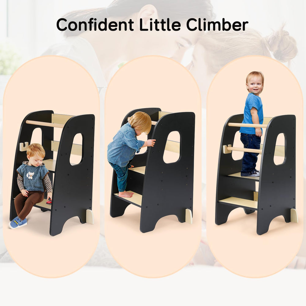 Ezebaby easy-clean premium wood stool cleans quickly after meals and play.