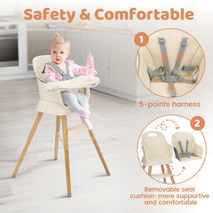 Ezebaby High Chair adjustable legs show customizable height for table seating.