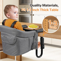 Ezebaby hook-on high chair 5-point harness keeps baby safely seated during meals.