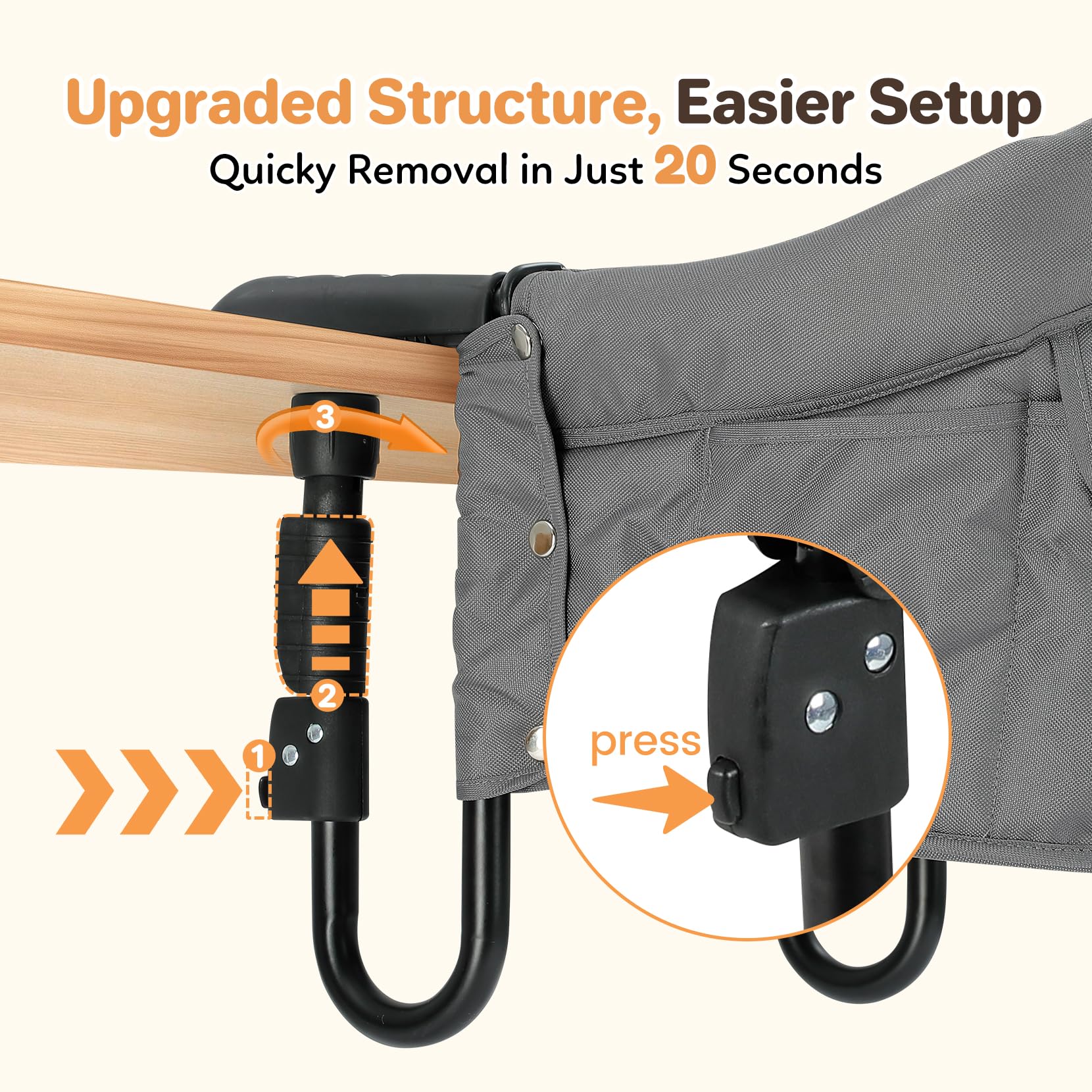 Ezebaby hook-on high chair folded for travel fits compactly in the included bag.