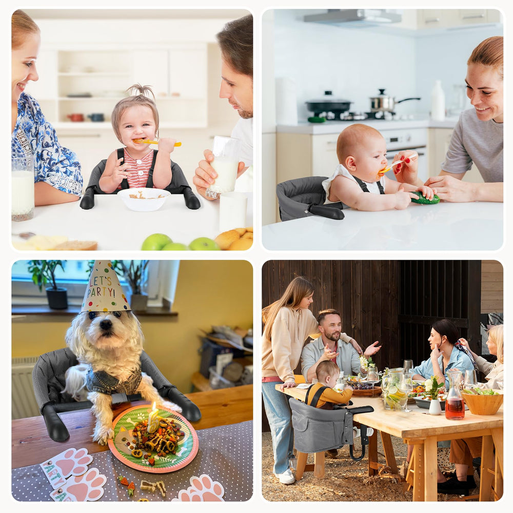 Ezebaby hook-on high chair protects table surfaces from scratches.