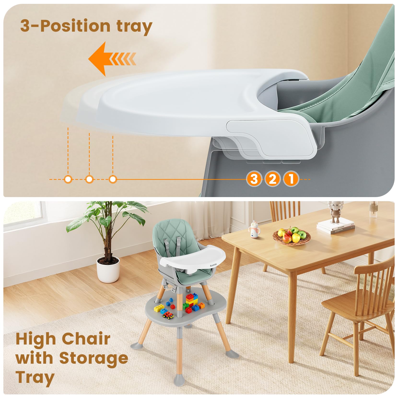 Ezebaby enlarged non-slip feet help prevent tipping during active use.