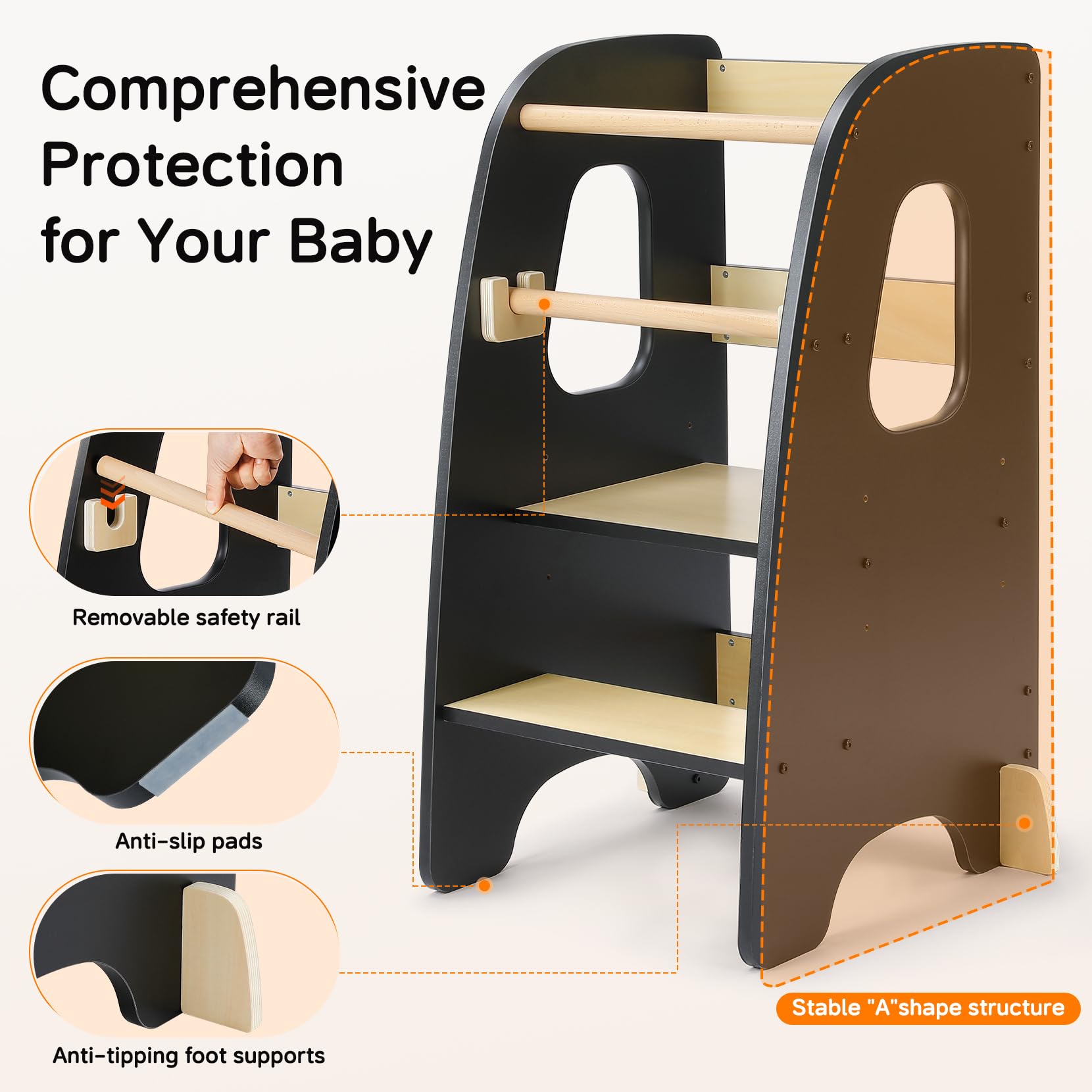 Ezebaby rounded-edge toddler stool keeps little ones safe during practice at the sink.