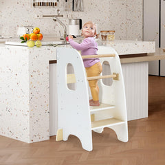 Ezebaby toddler standing tower anti-tip base provides stable support for safe kitchen help