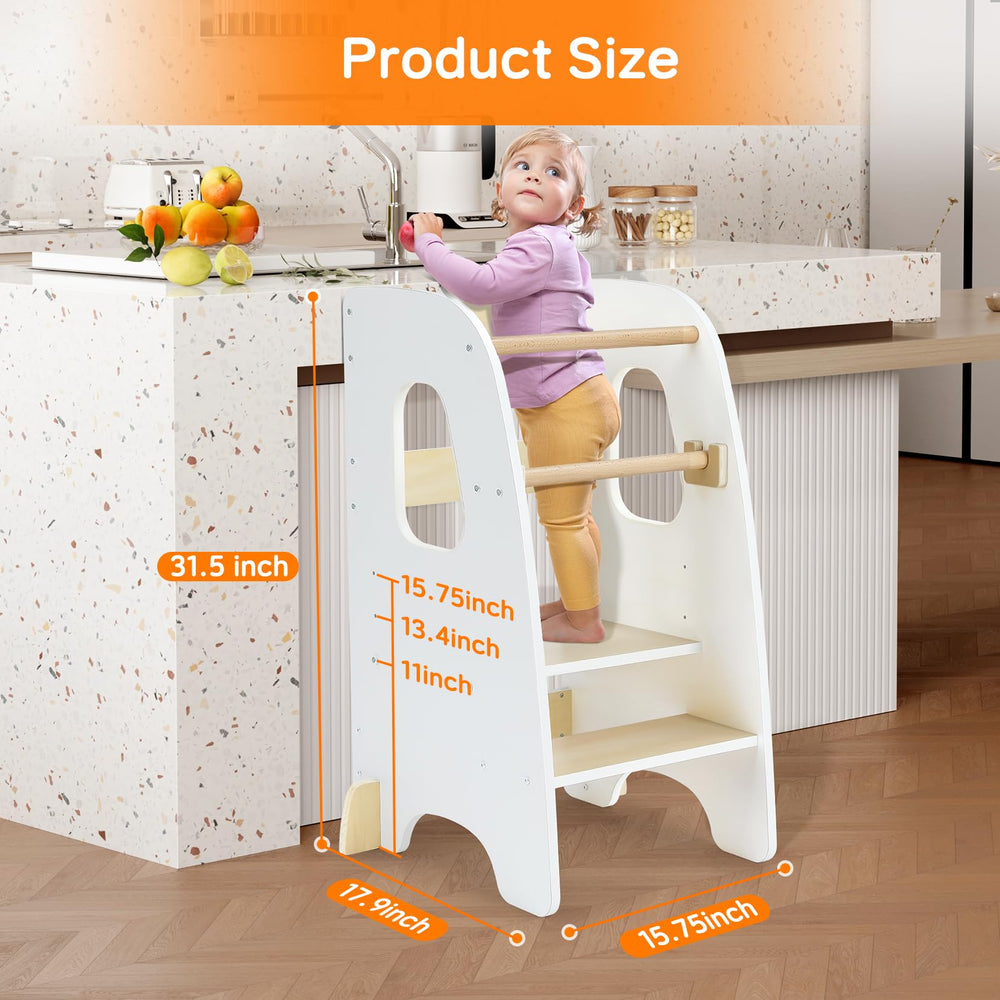 Ezebaby tower in use on the counter supports child participation at the sink