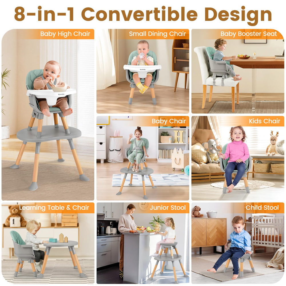 Ezebaby adjustable tray positions support infant seating, toddler self-feeding, and play.