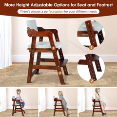 Ezebaby wooden high chair with adjustable footrest and steps.