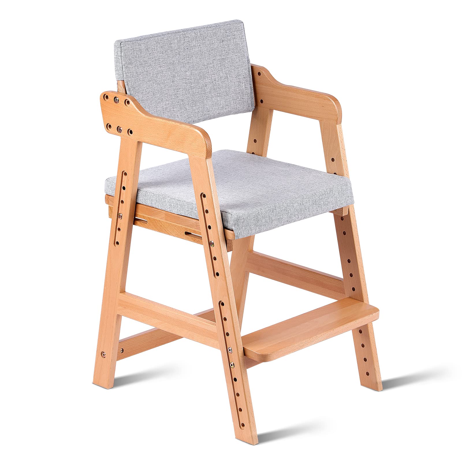 Ezebaby wooden high chair adjustable height for different table heights.
