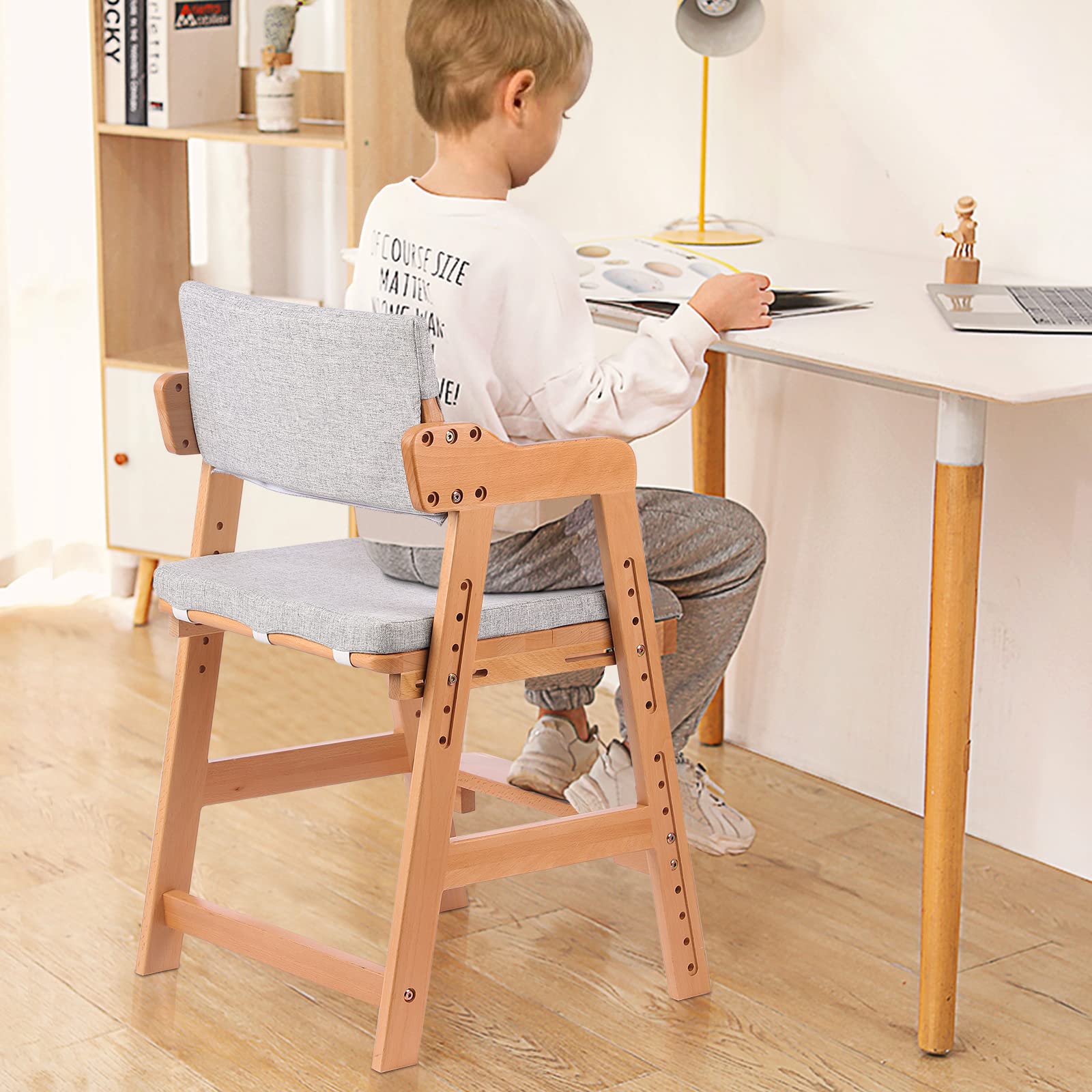 Ezebaby wooden high chair easy clean design with natural finish.