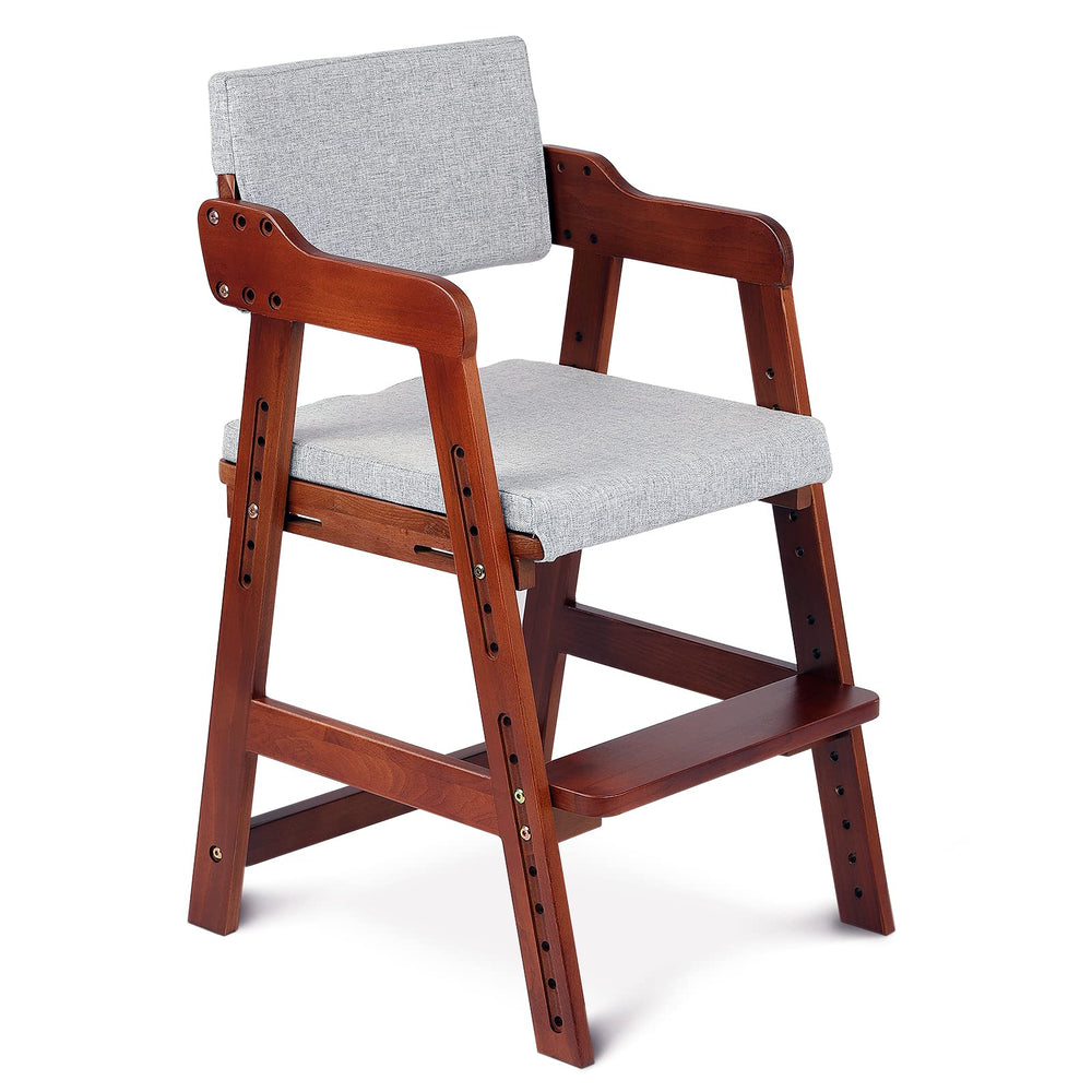 Ezebaby wooden high chair front view in nut-brown finish for growing kids.