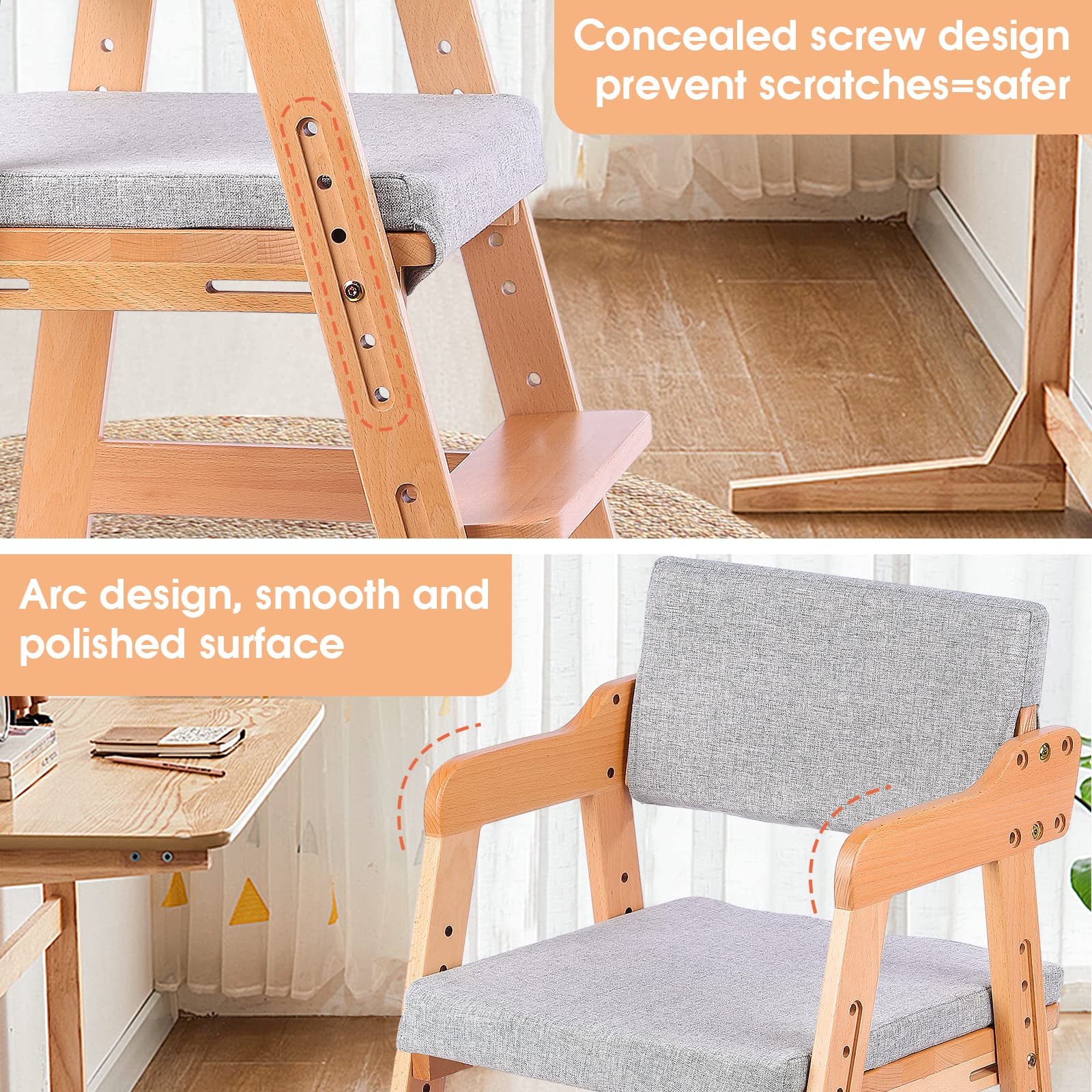Ezebaby wooden high chair removable cushion for added comfort.