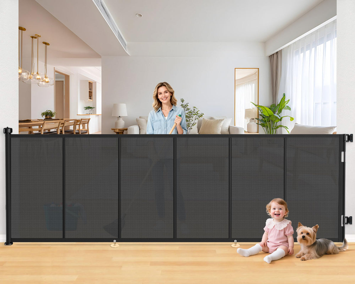 EZIGO 120inch retractable gate wide-opening for large doorways, convenient child and pet containment.