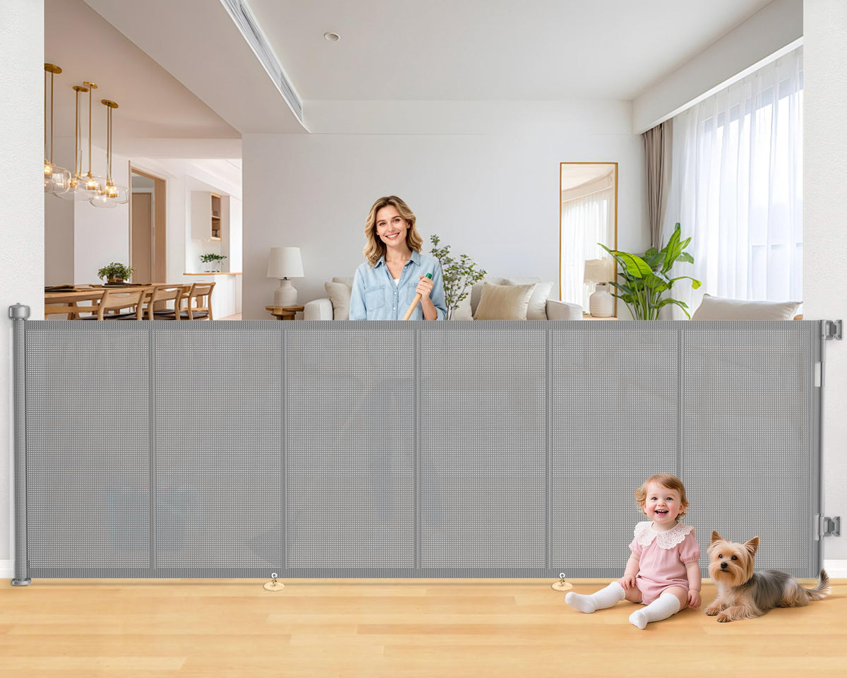 EZIGO 120-inch gate extended across a doorway, keeping toddlers secure.