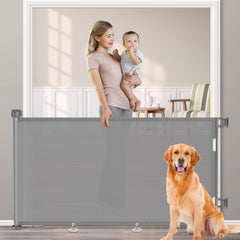 EZIGO 71-inch retractable gate extended to wide opening for safe playtime.