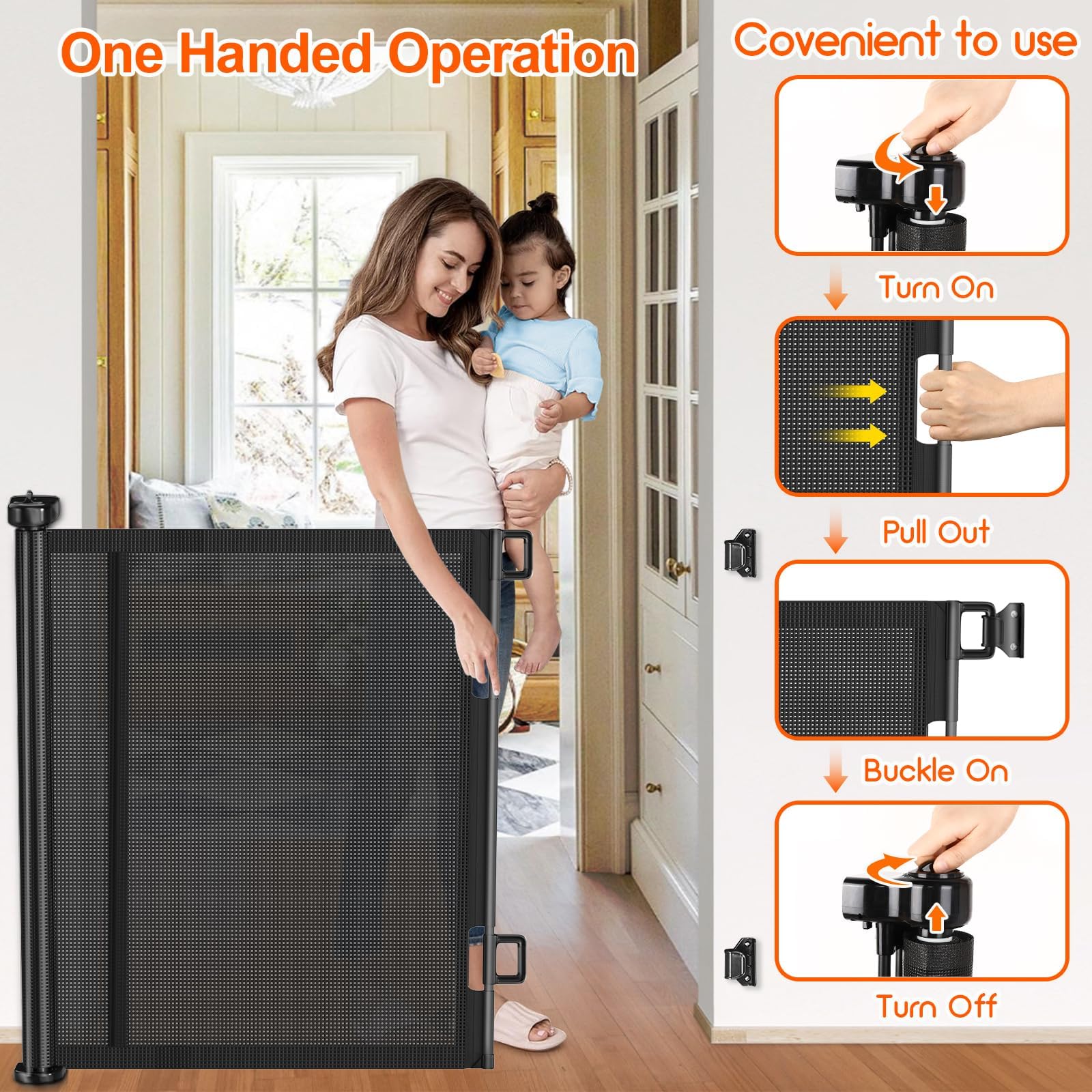 EZIGO durable mesh gate is easy to clean and withstands daily family use.