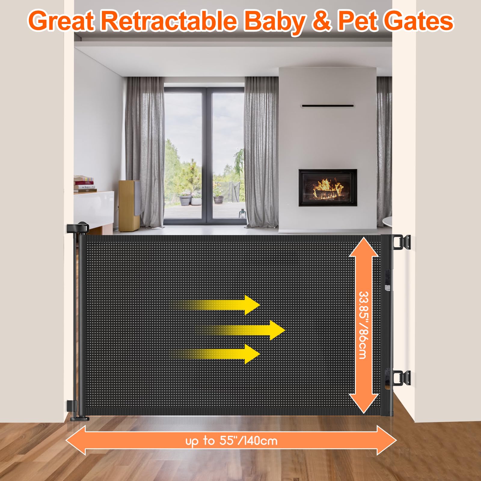 EZIGO extra wide gate extended to 55 inches for large openings.