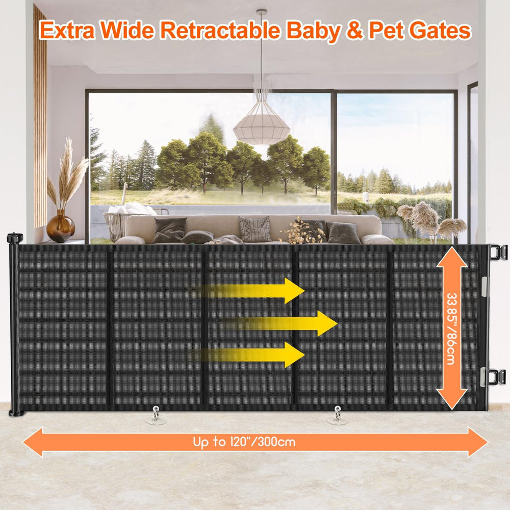 EZIGO extra-wide gate mesh in black blends with decor