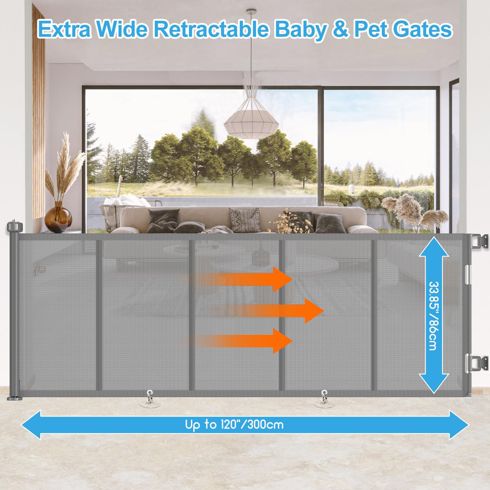 EZIGO extra-wide gate mesh close-up shows durable, easy-clean fabric.