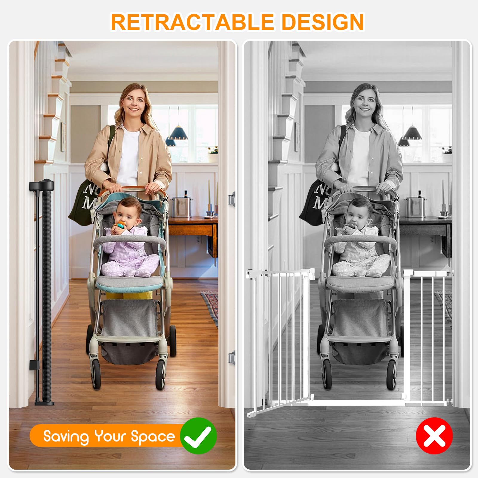 EZIGO porch hallway setup showing retractable gate in position