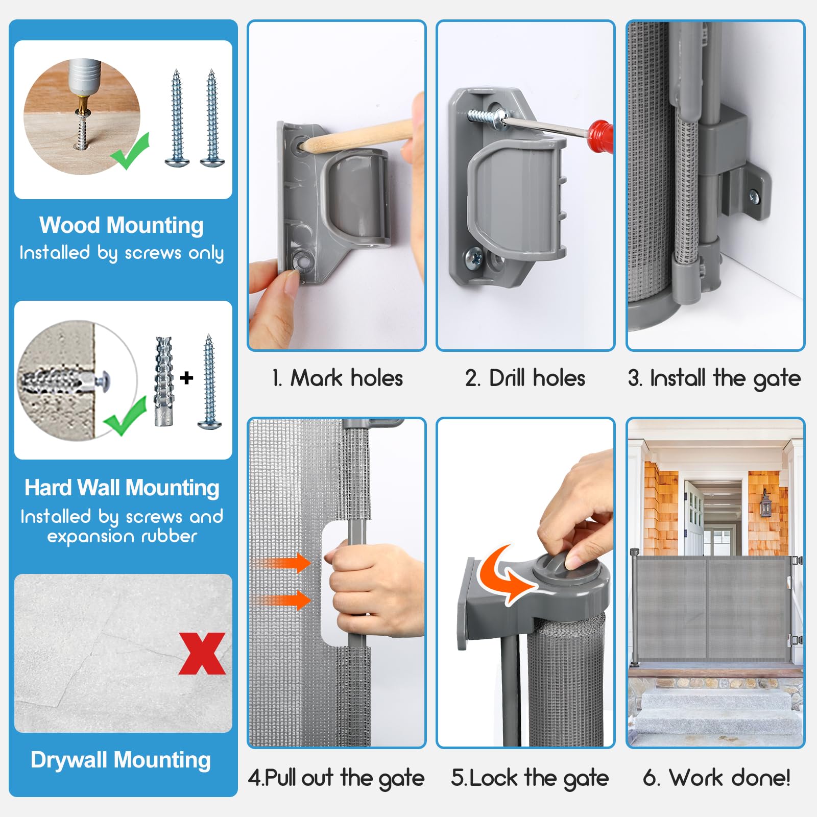 EZIGO gray gate complements living room decor while maintaining safety.