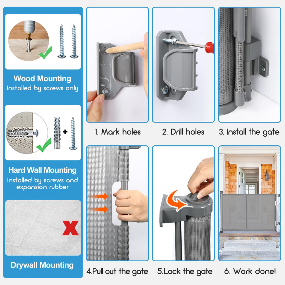 EZIGO gray gate complements living room decor while maintaining safety.