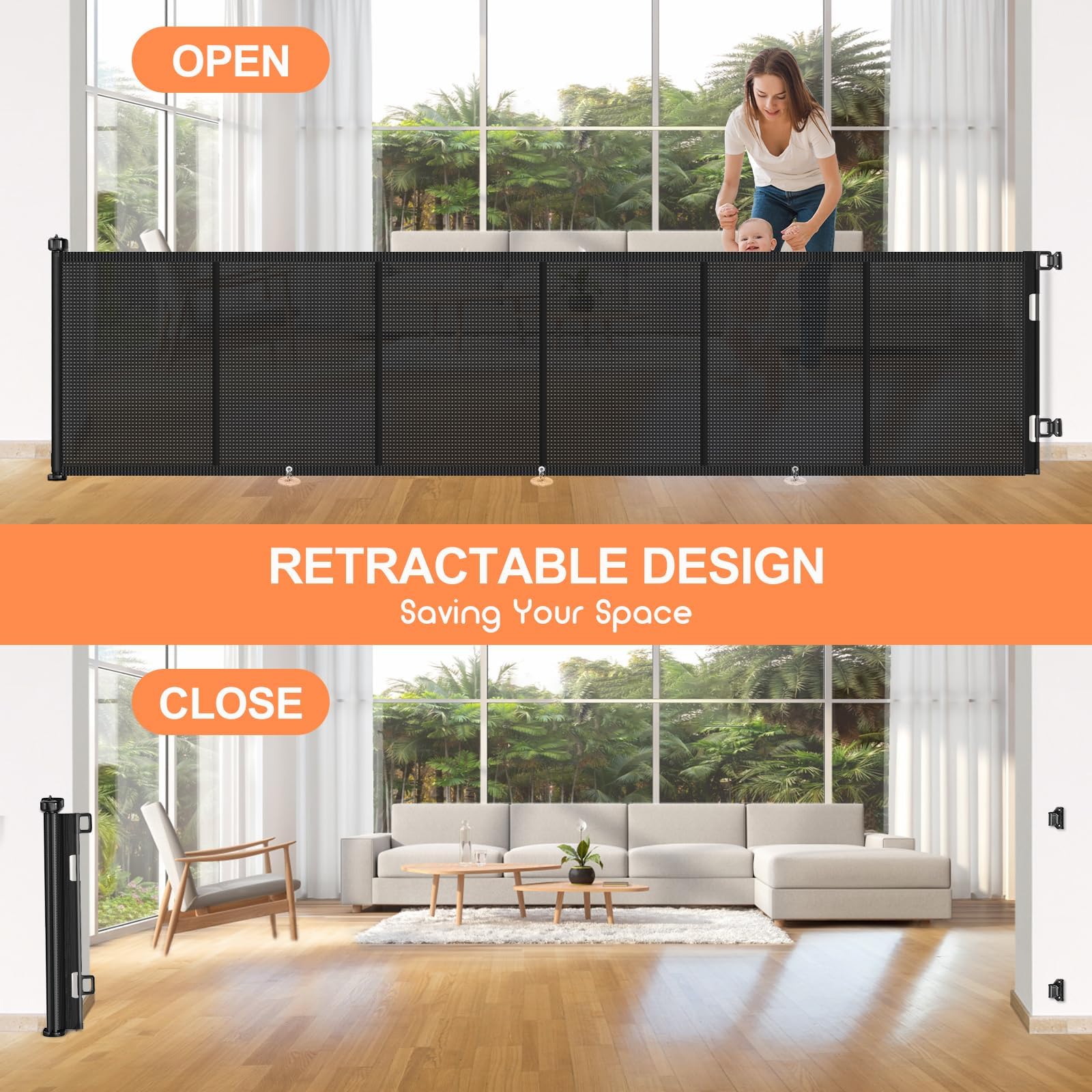 EZIGO indoor-outdoor installation supports stairs, doorways, hallways, decks, porches, and garages.