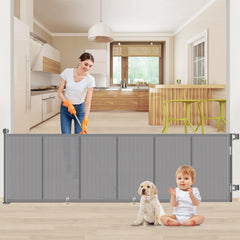 EZIGO upgrade 120-inch retractable gate extends to wide openings for open-plan rooms.