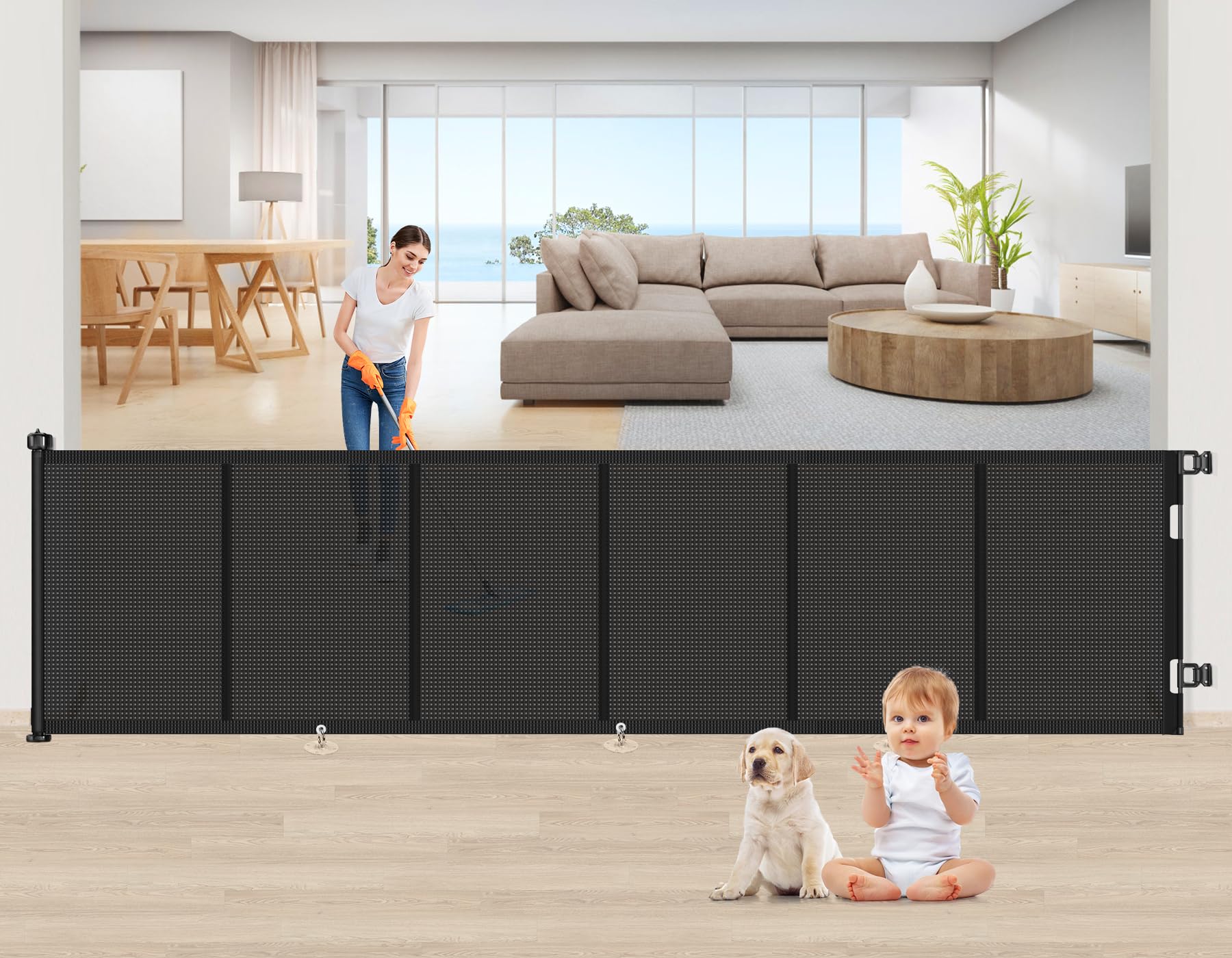 EZIGO upgrade 150-inch gate spans full width for wide openings and safer play areas.