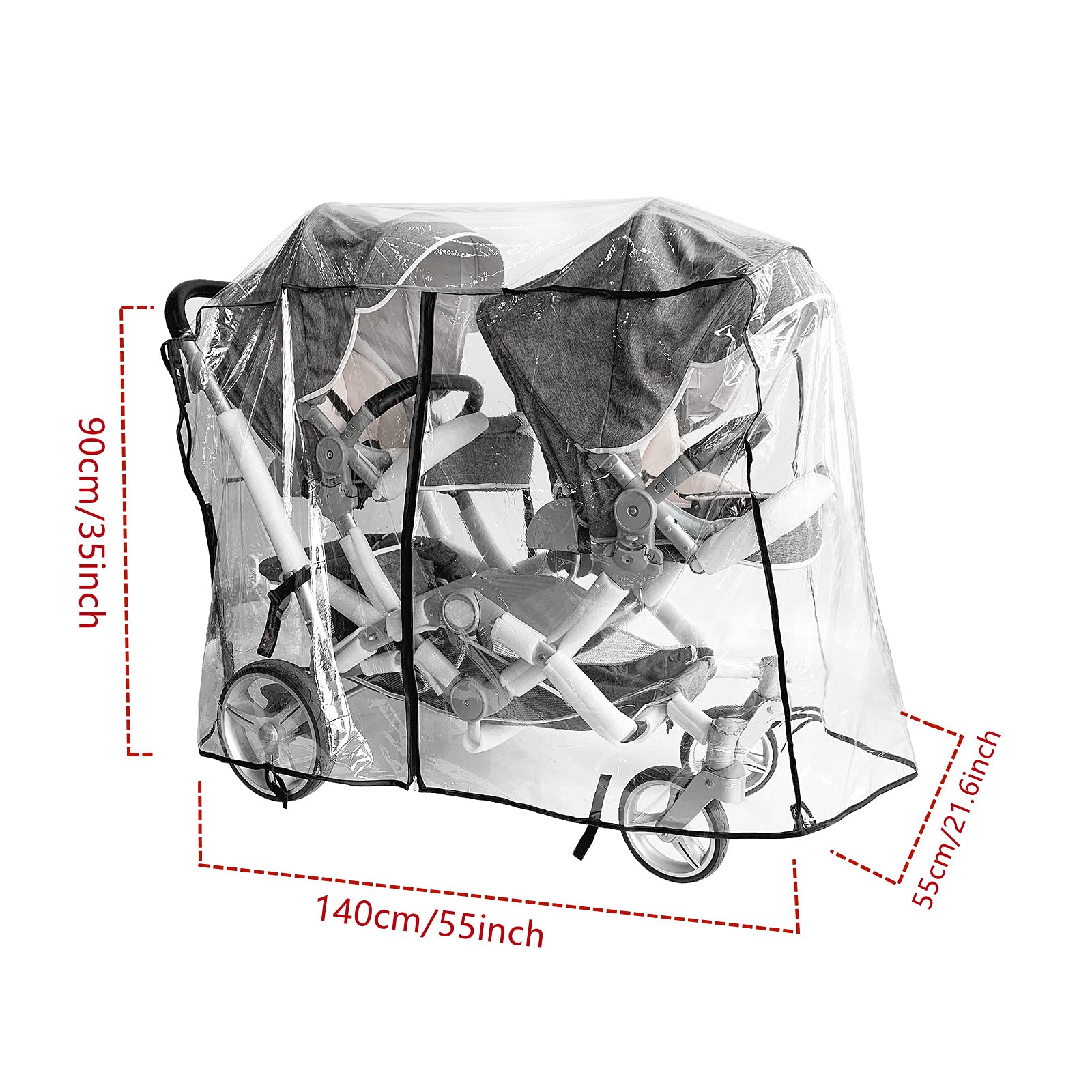 Ezkindheit double-stroller rain cover back-pocket storage keeps essentials within reach