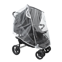 Ezkindheit double-stroller rain cover on stroller protects children during outdoor walks.