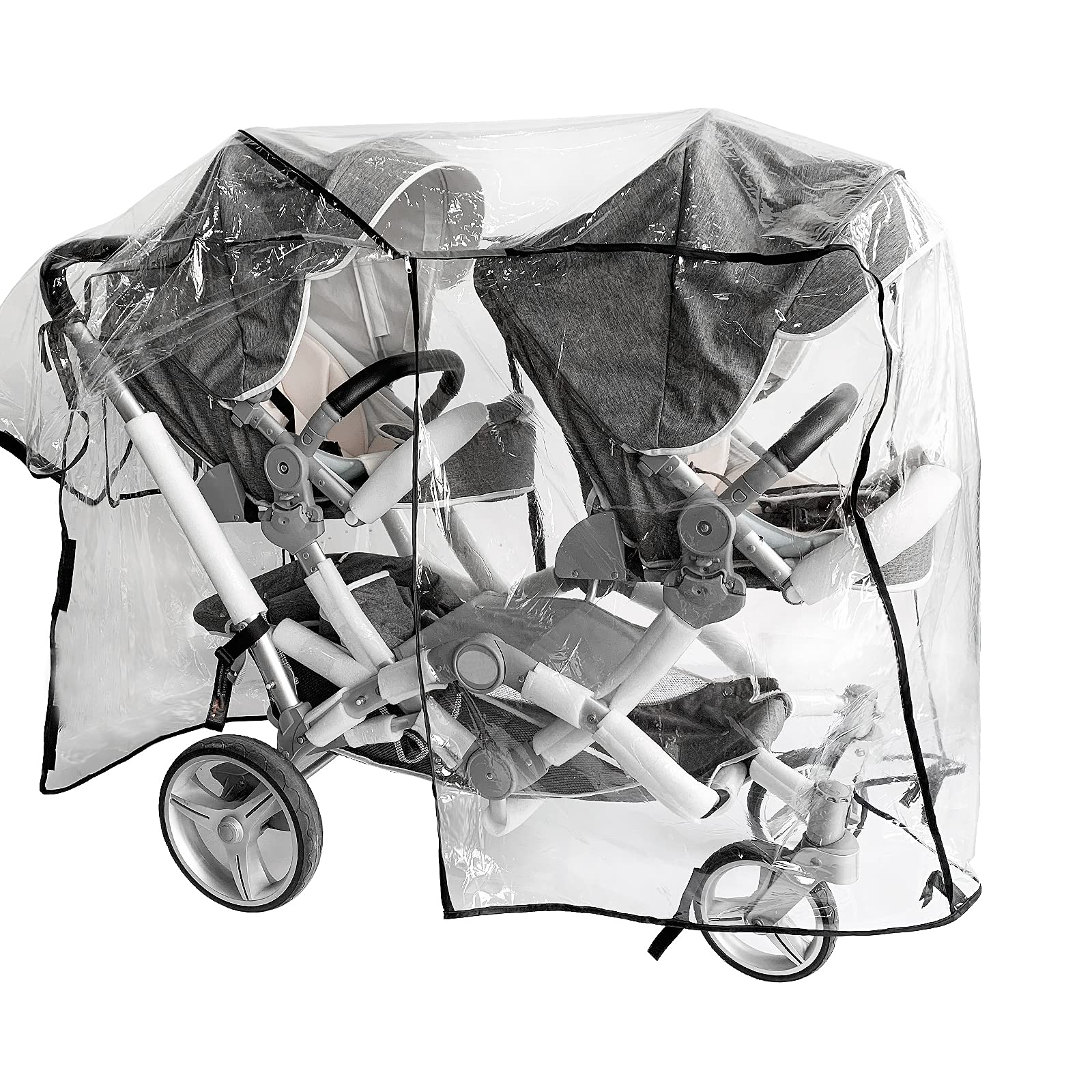 Ezkindheit double-stroller rain cover side view with easy access