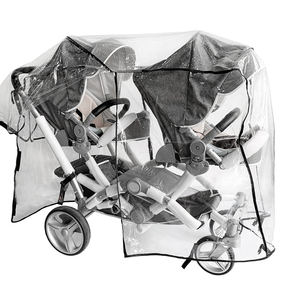 Ezkindheit double-stroller rain cover side view with easy access