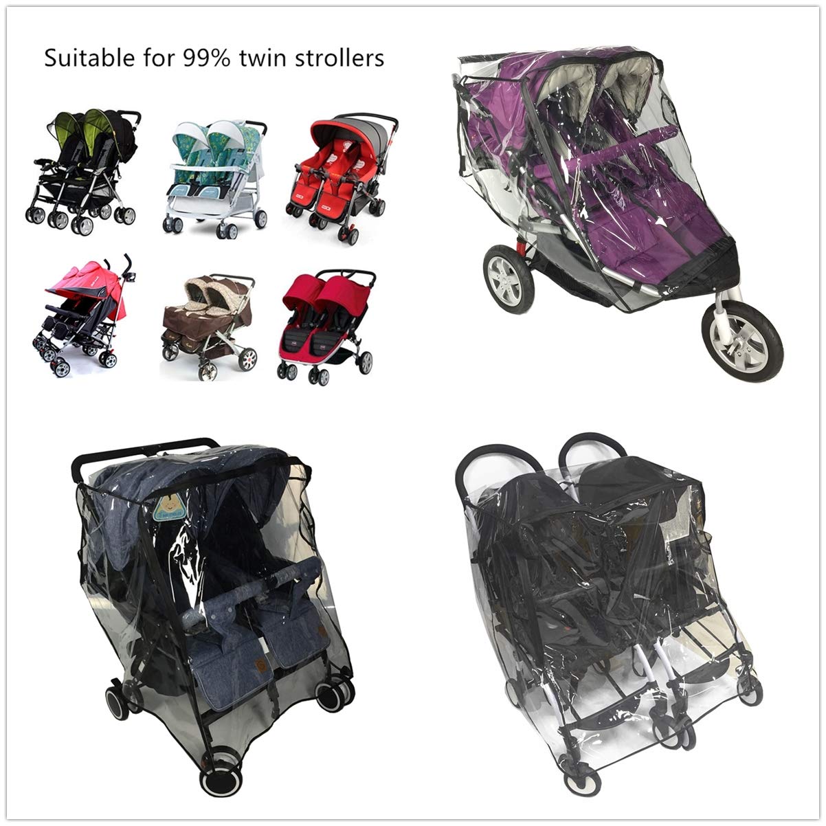 Ezkindheit stroller rain cover rear view shows two waterproof back pockets for essentials