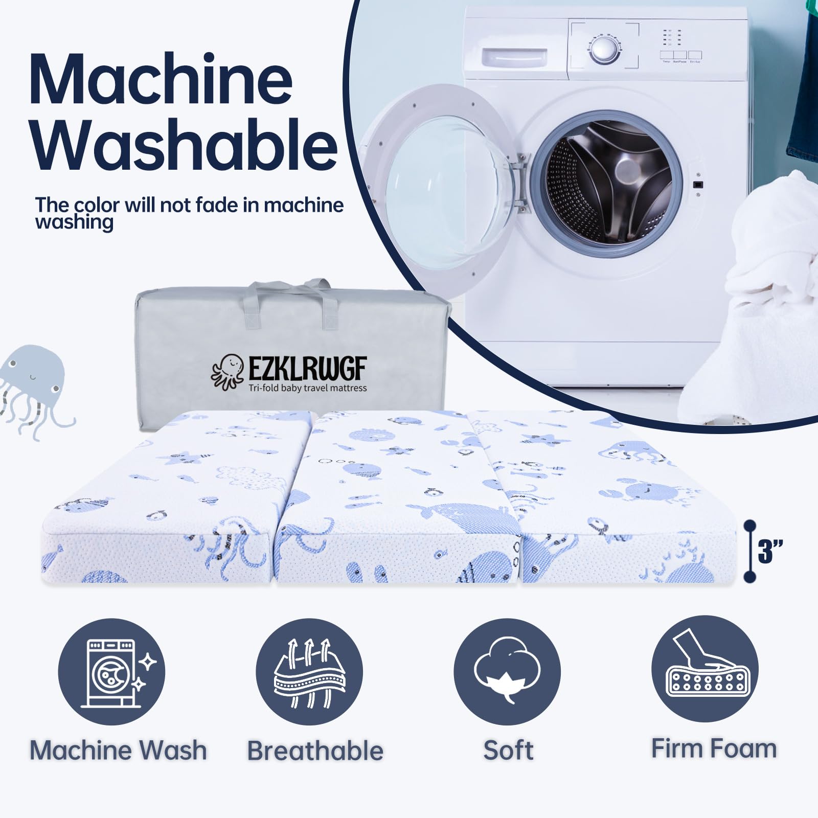 EZKLRWGF Pack N Play Mattress removable zipper cover for simple washing.