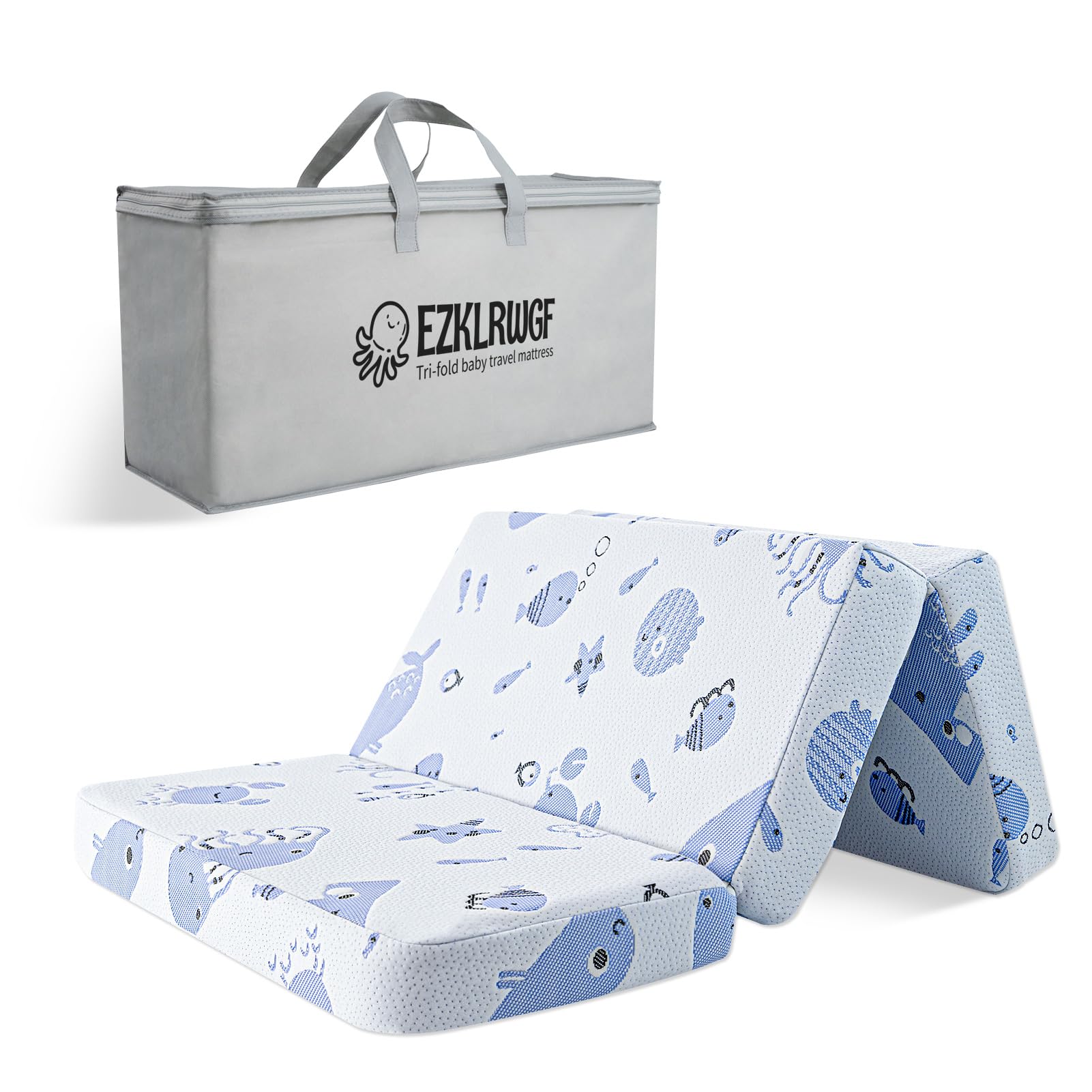 EZKLRWGF Trifold Pack N Play Mattress folded compact for travel
