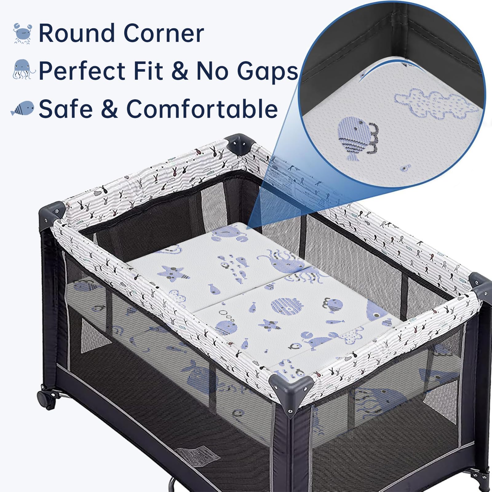EZKLRWGF Trifold Pack N Play Mattress machine-washable cover for easy cleaning