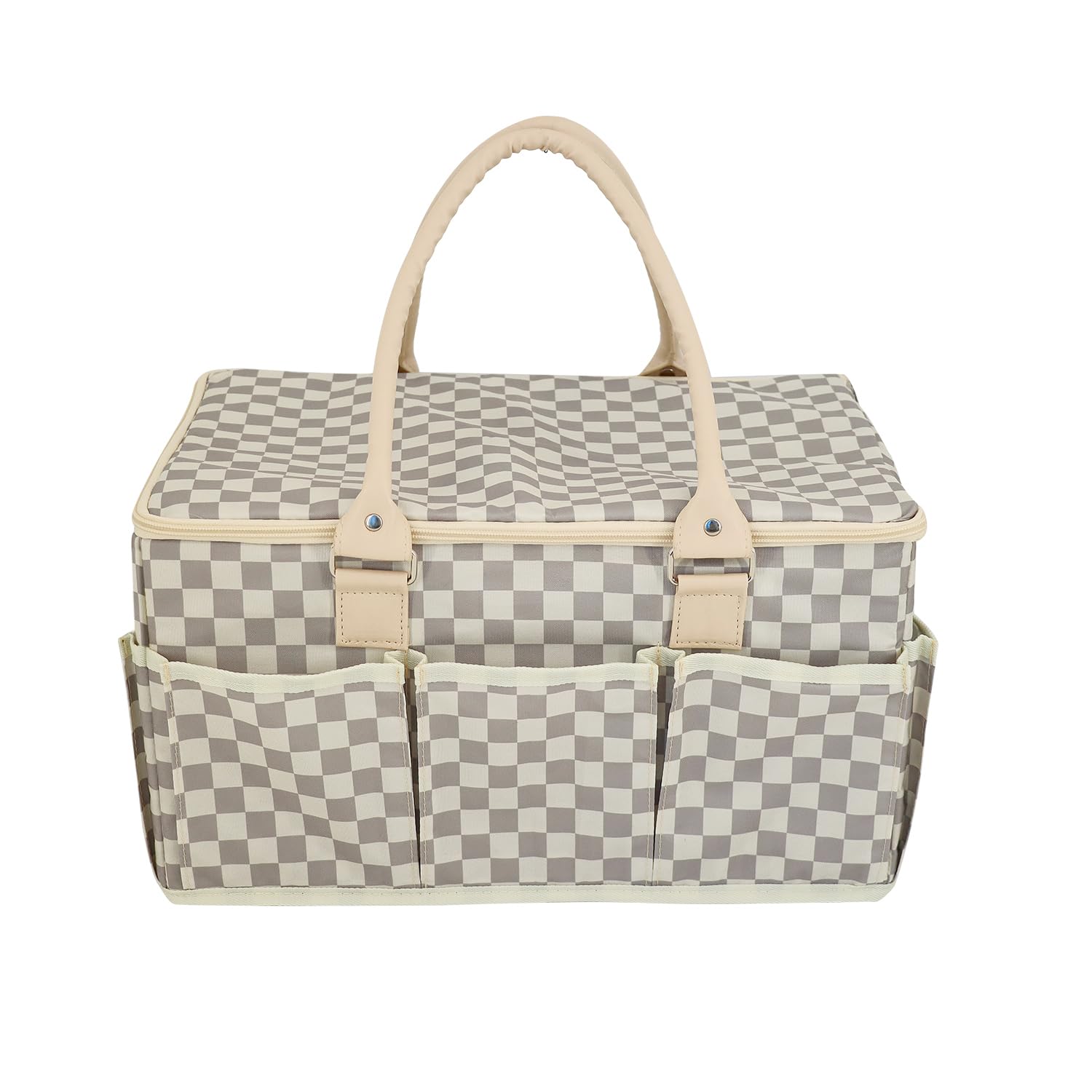 EZLuxeHome diaper caddy lid cream gray keeps essentials dust-free on the go