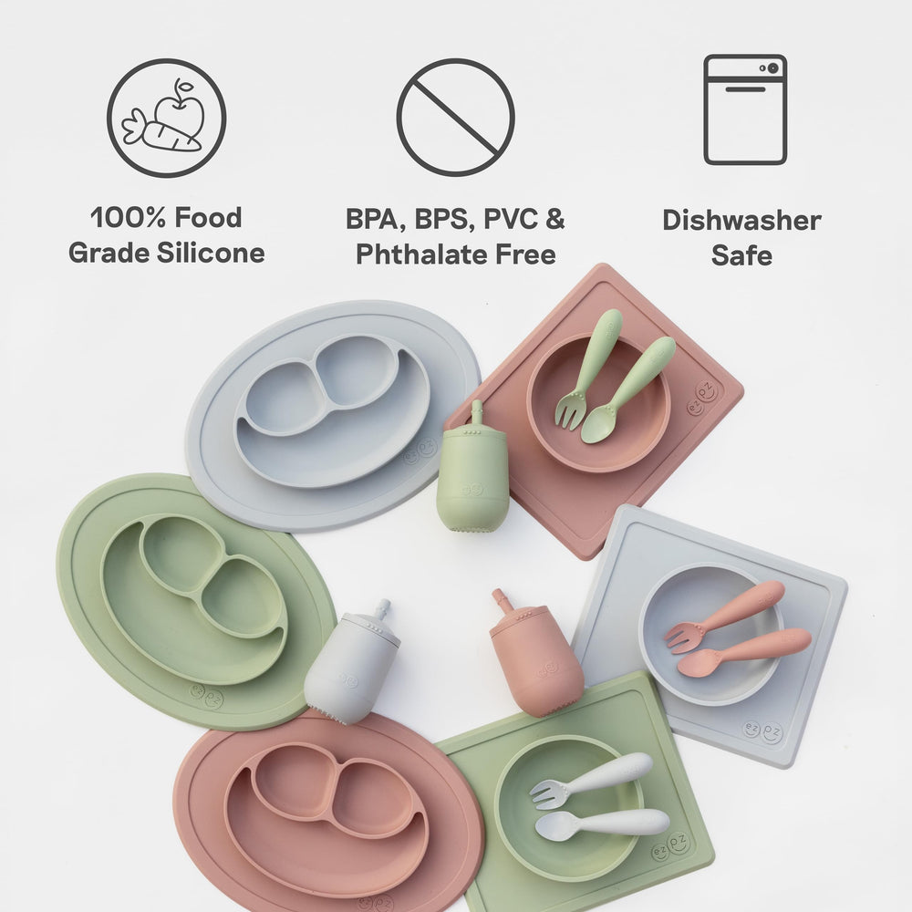 ezpz Happy Bowl coral color adds friendly appeal during snack time.