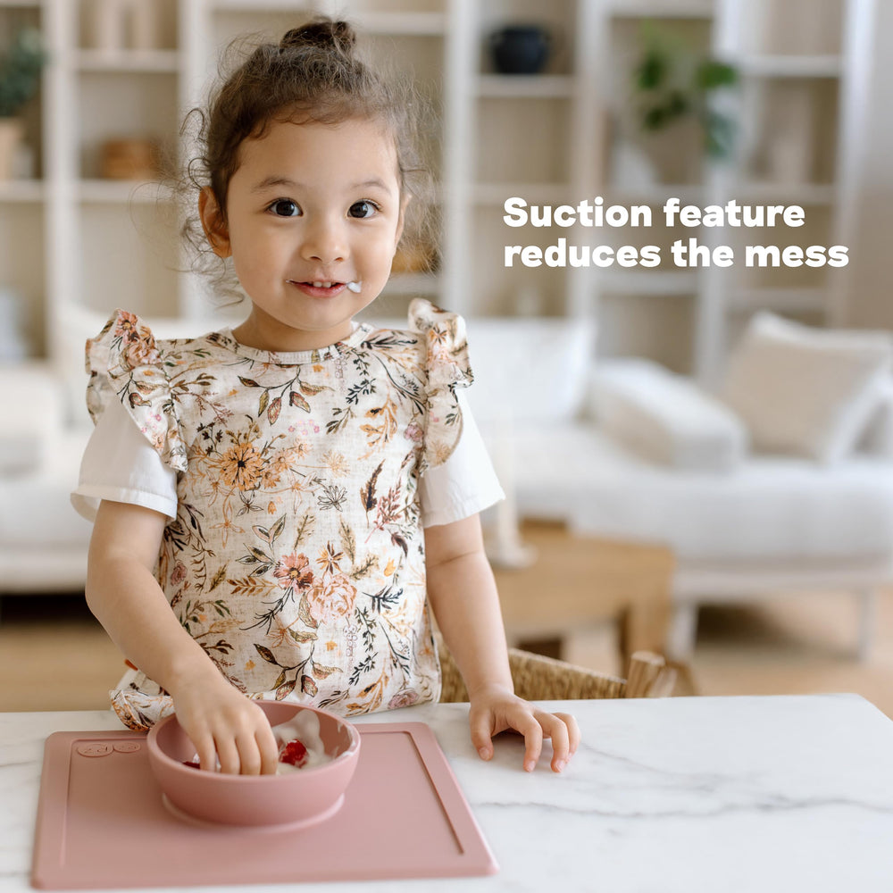 ezpz Happy Bowl silicone closeup shows durable, food-grade material for everyday use.