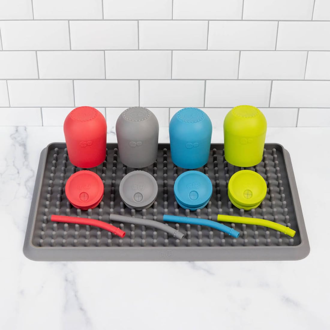ezpz Happy Cup + Straw System blue dishwasher-safe silicone components