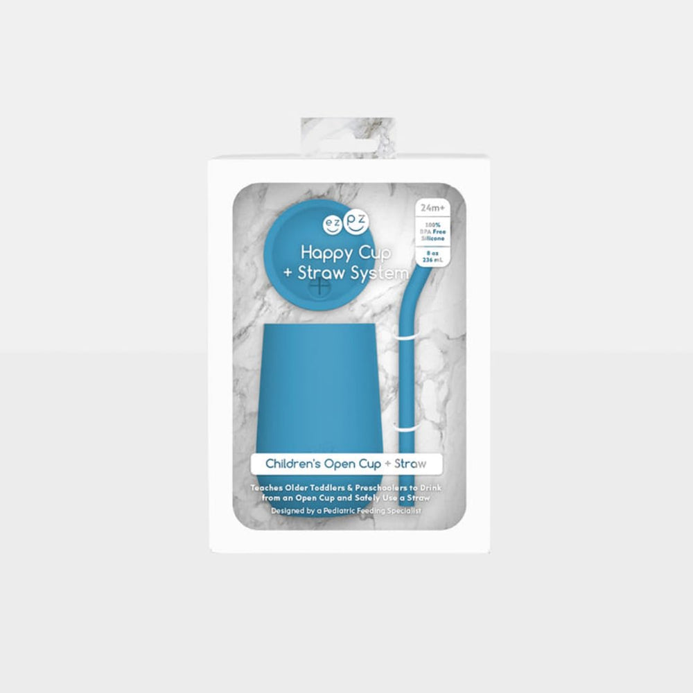 ezpz Happy Cup + Straw System blue sensory bumps close-up promoting lip placement
