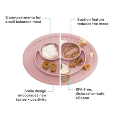 ezpz Mini Mat Blush three-compartments plate keeps meals balanced.