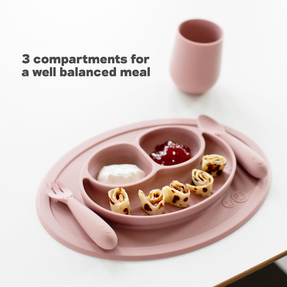 ezpz Mini Mat Coral supports baby-led weaning with mess-reducing design