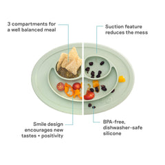 ezpz Mini Mat Sage divided plate three compartments showcases balanced meals for tiny eaters.